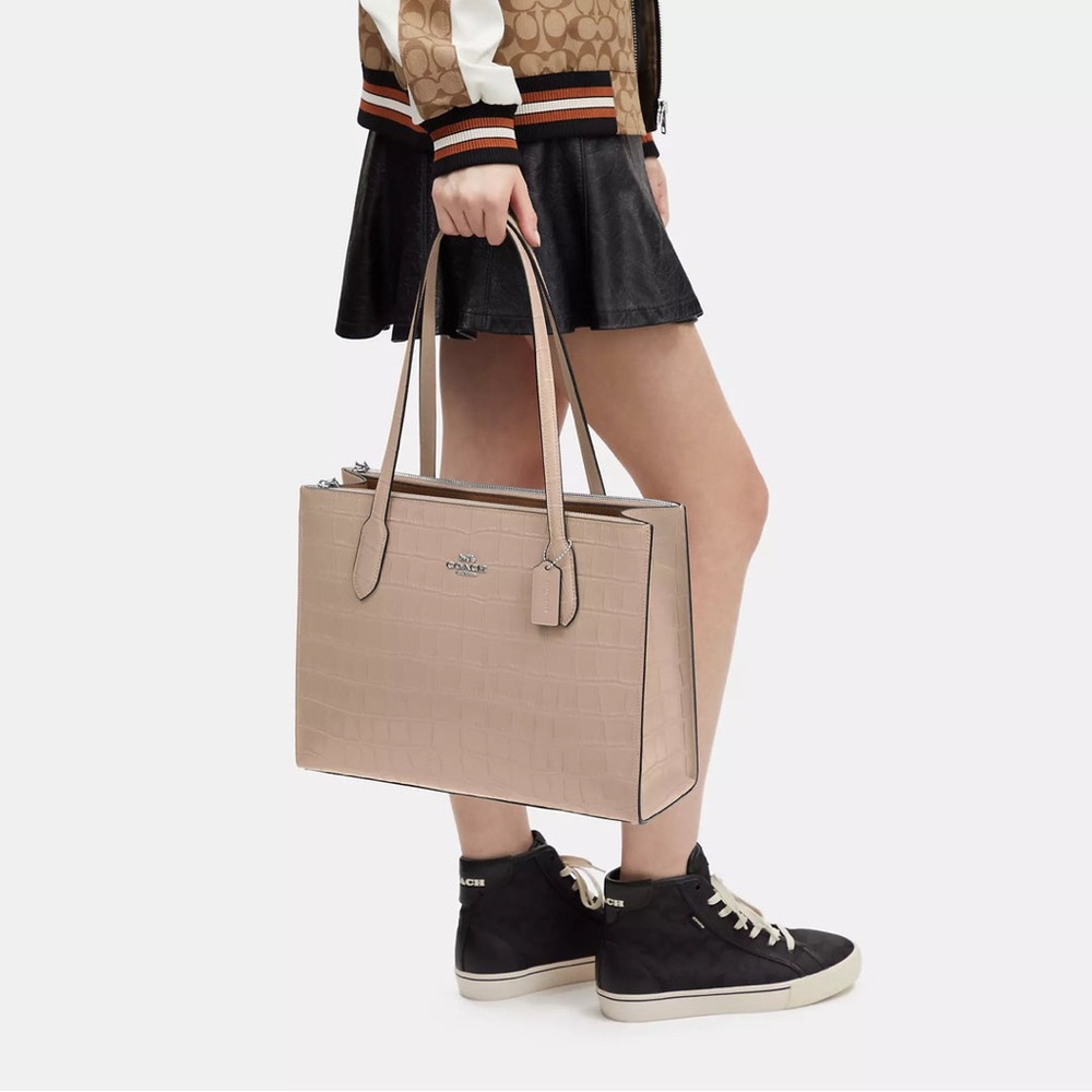 Coach Croc-Embossed Beige Nina Carryall Tote Bag